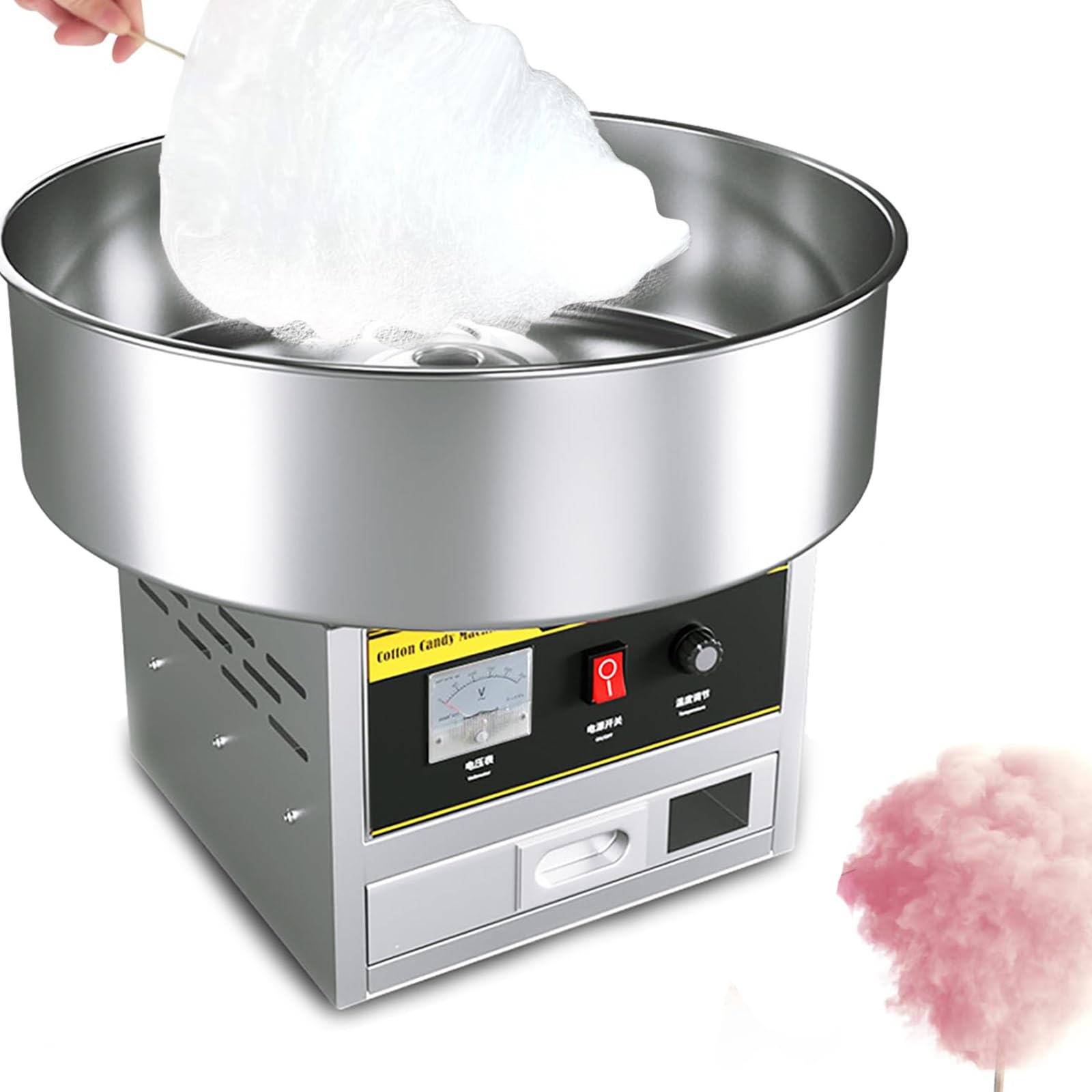Máquina Comercial para Hacer algodón de azúcar, 1200W eléctrica, con Recipiente de Acero Inoxidable, Cuchara para azúcar y cajón de Almacenamiento, Ideal para Fiestas de cumpleaños
