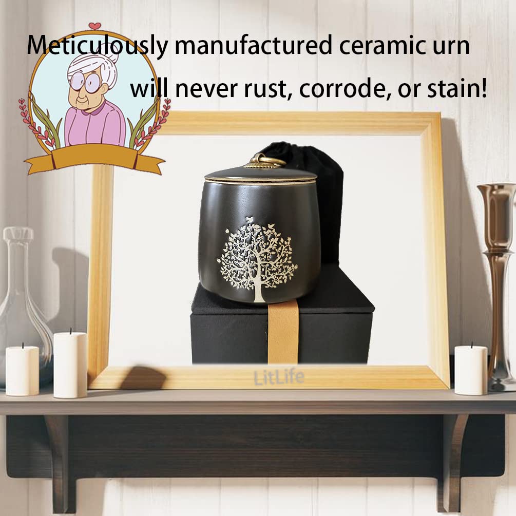 LitLife Small Cremation Urns - Tree of Life Black Ceramic Keepsake Memorial Box for Human Ashes & Pet Remains - Image 4
