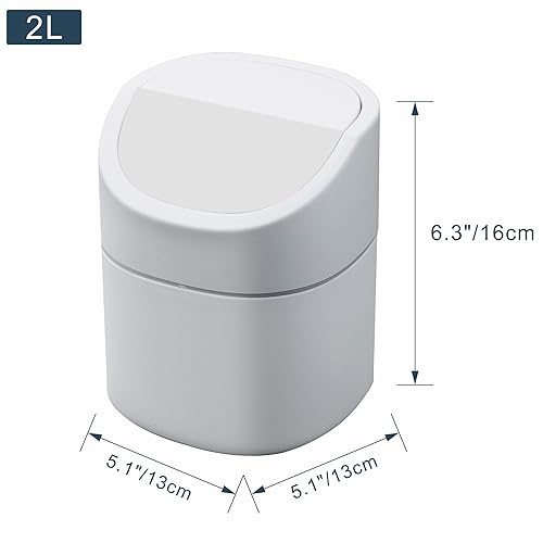 Miniatura 6 de Mini basurero de escritorio con tapa oscilante, pequeño bote de basura para encimera, tocador, mesita de noche, etc. Gratis 90 bolsas (blanco)