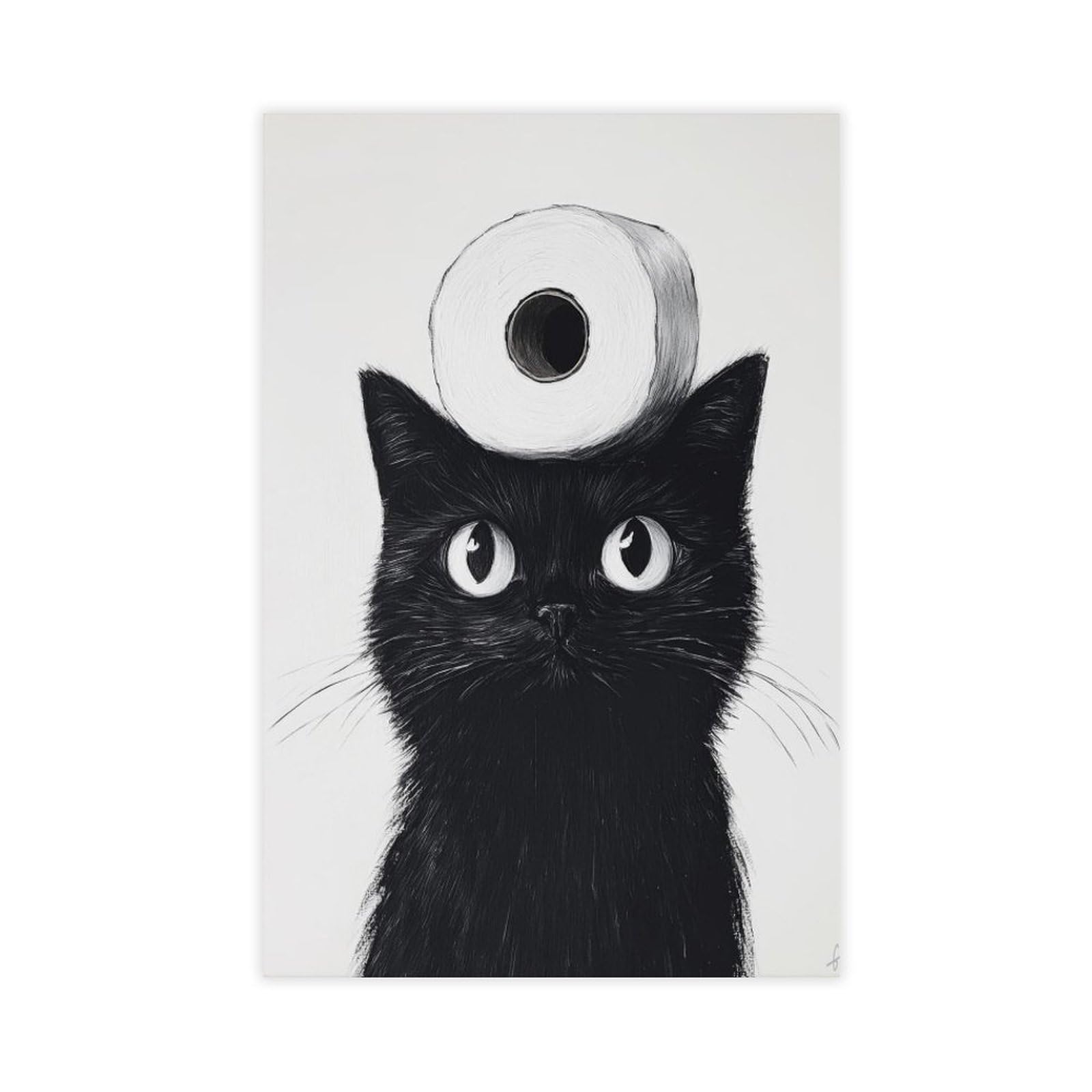 NFFBGFD Cat With A Toilet Paper Roll on The Head Canvas Poster Bedroom Decor Landscape Decor Gift 08x12inch(20x30cm)