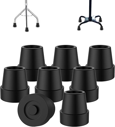 MFE Punta de bastón cuádruple (paquete de 8), punta de caña de goma antideslizante duradera de 12 pulgada, pie de goma de repuesto para bastones de