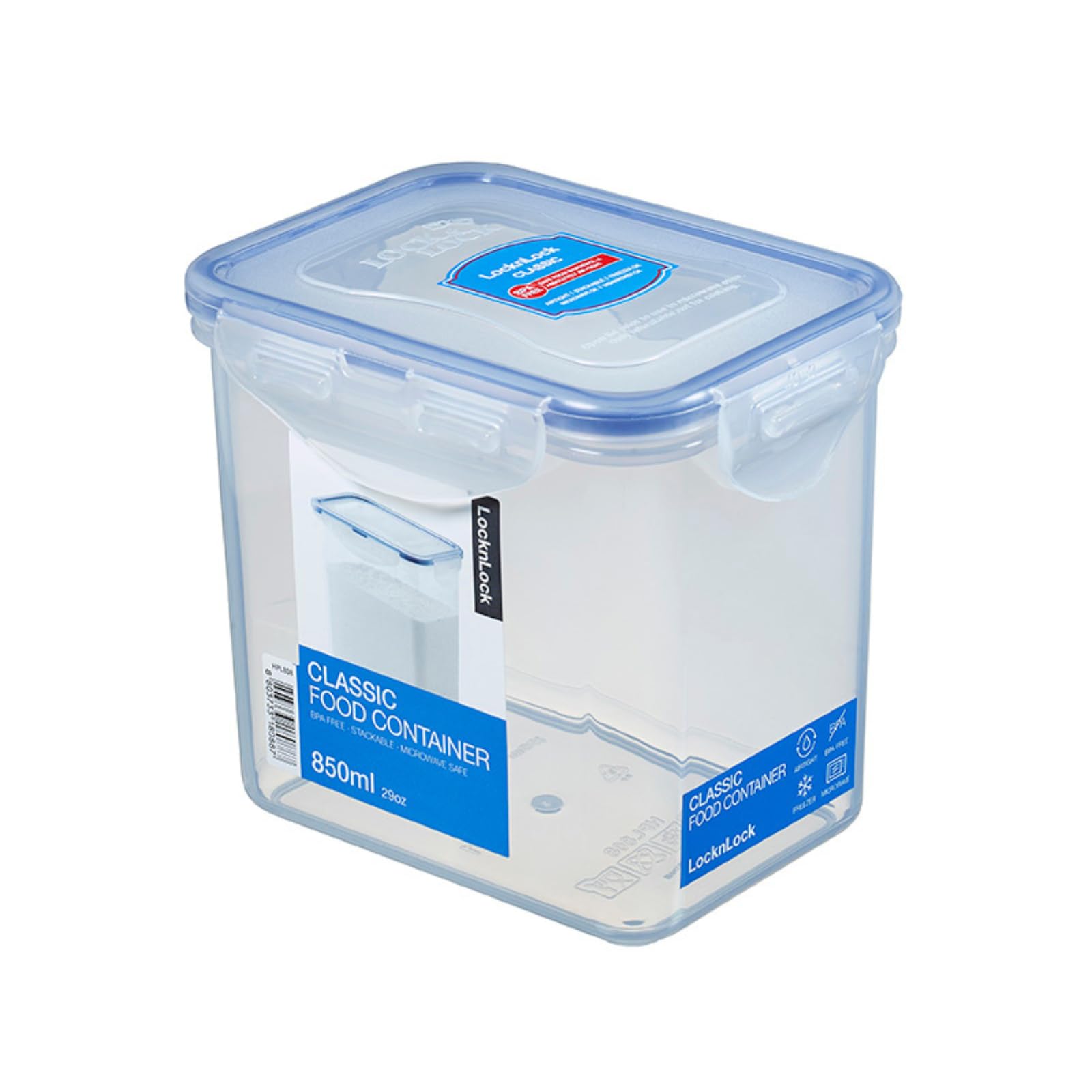 LocknLock CLASSIC Frischhaltedose, 850 ml, 13,5 x 10,2 x 11,8 cm, Vorratsdose, Spülmaschinen-, und Mikrowellengeeignet, 4-fach Sicherheits-Verschluss