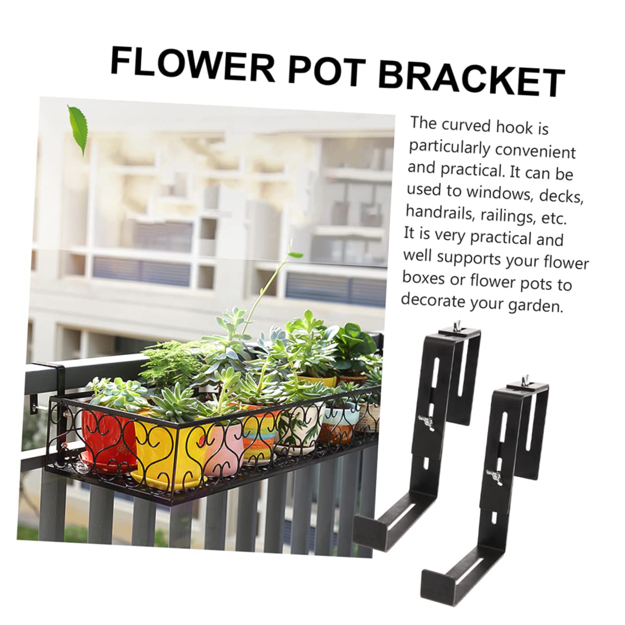 INOOMP Geländer Blumentopfhalterung Verstellbar aus Eisen, Schwarz 4 Stück