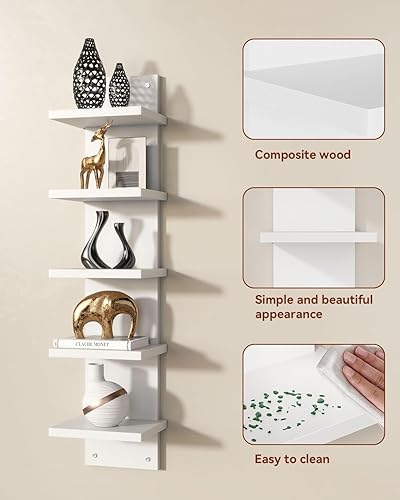 Miniatura 7 de IBUYKE Estantería de pared de 5 niveles, estante vertical blanco, estante flotante de pared, organizador de torre alta, estantería decorativa de