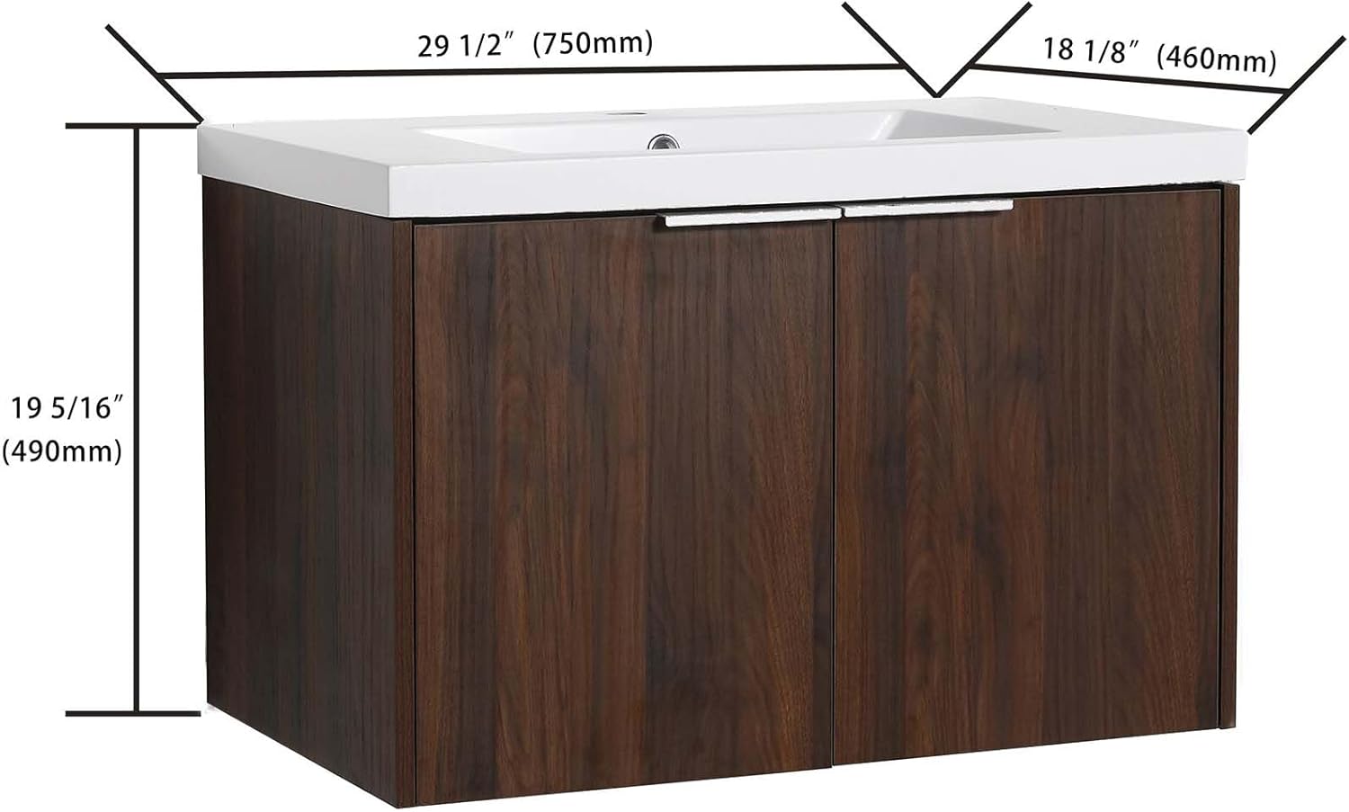 Anwick 30" Bathroom Vanity with Sink Combo, Small Floating Vanity Cabinet with Soft Close Doors and Satorage Cabinet for Small Space,Wall Mounted (Walnut, 30 Inch)