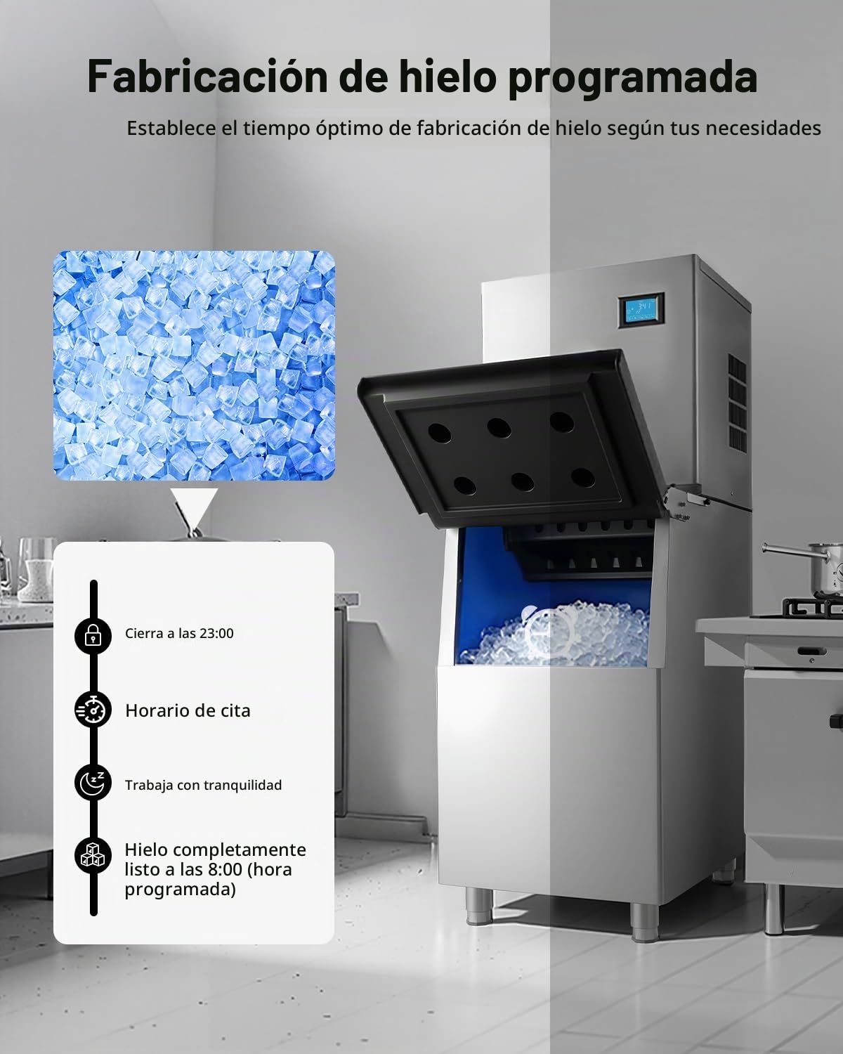 VEVOR Máquina de Hielo Comercial 163 kg/24 h, Máquina para Fabricar Hielo con Contenedor de Almacenamiento de 113 kg con Autolimpieza Automática, Pantalla Táctil para Bar, Cafetería, Restaurante