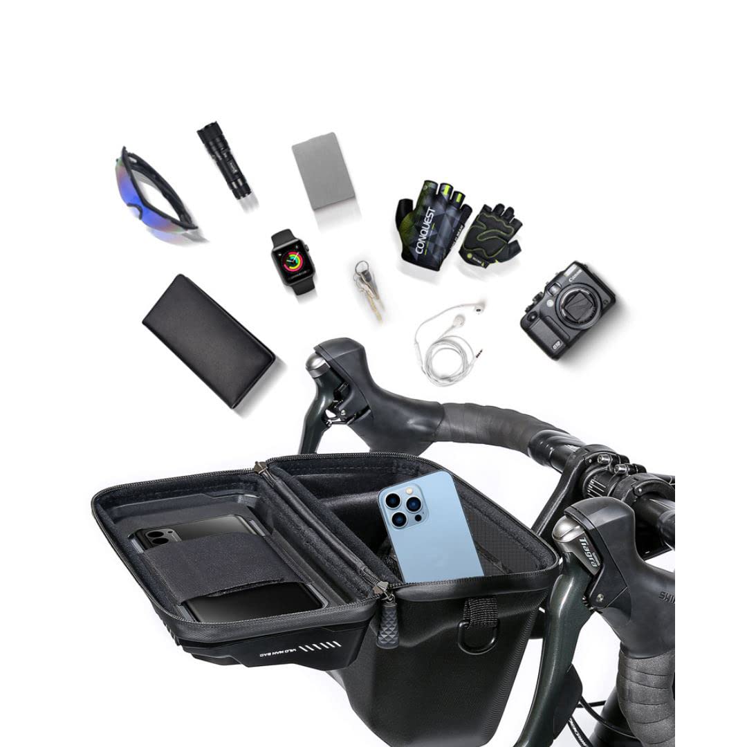 WILD MAN Bolsa de Manillar de Bicicleta Resistente a la Lluvia de liberación rápida de 3 L, Cesta rígida para Bicicleta MTB, Bicicleta de montaña, Carretera y Scooters (XT8, Negro)