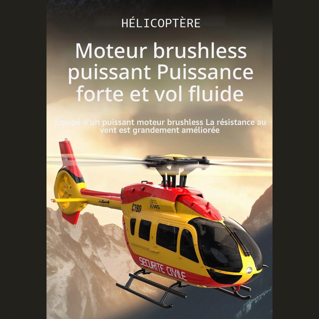 YUTT C190 H145 Hélicoptère RC 1/30 Échelle 2,4G 6CH Gyroscopique Rotor Unique RTF Rouge Jaune