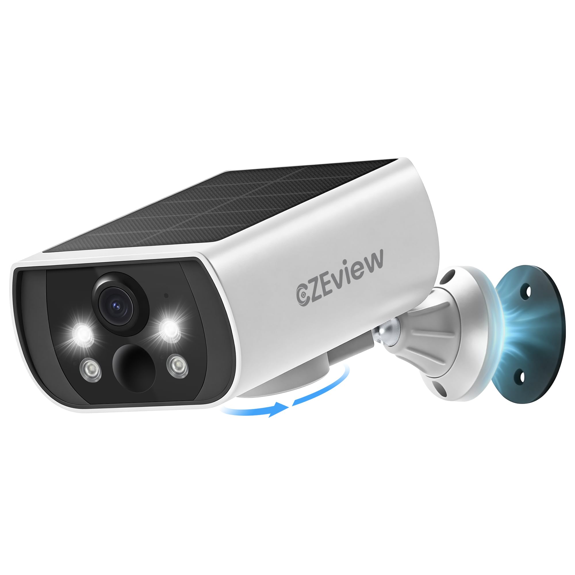 CZEview 3K 5MP Cámara Vigilancia WiFi Exterior Solar con Batería | Magnética sin Taladrar, Visión Nocturna Color, 300° Giro, Detección de Personas con Alarma, Audio Bidireccional, IP65