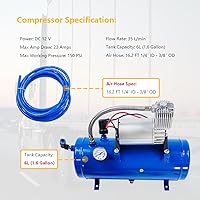 Vista 4 de Compresor de aire DC de 12V 150PSI con tanque de 6 litros 1.6 galones Apto para bocinas de tren neumáticos de autocaravana Compresor de aire