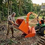 4-Inch PTO Wood Chipper Shredder, 3-Point Hitch Attachment for Compact Tractors 16-45HP, Heavy-Duty Self-Feeding Tree Chipper with 360° Discharge Chute & PTO Shaft Included, Model BX42S, Orange