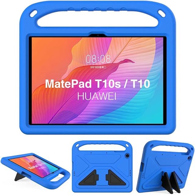 GOZOPO Kids Case for Huawei MatePad T10s / T10 /Enjoy Tablet 2, Lightweight & Shockproof Handle Stand Cover/Shell, Blue+Black