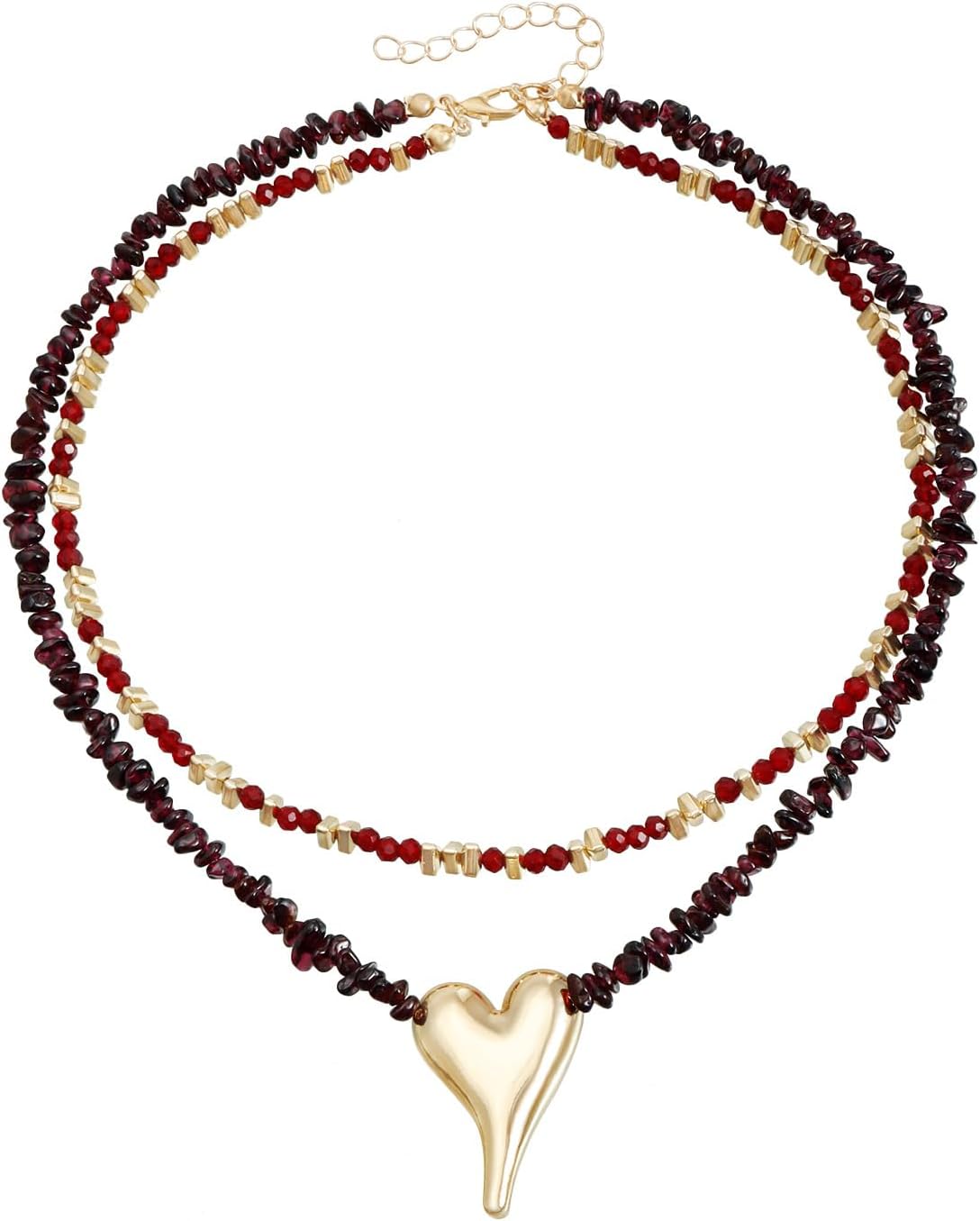 NIQIPOK Punk Heart Layered Choker Beaded Necklace Y2k Red Irregular Heart Pendant Dainty Choker Necklace for Women Jewelry Gift