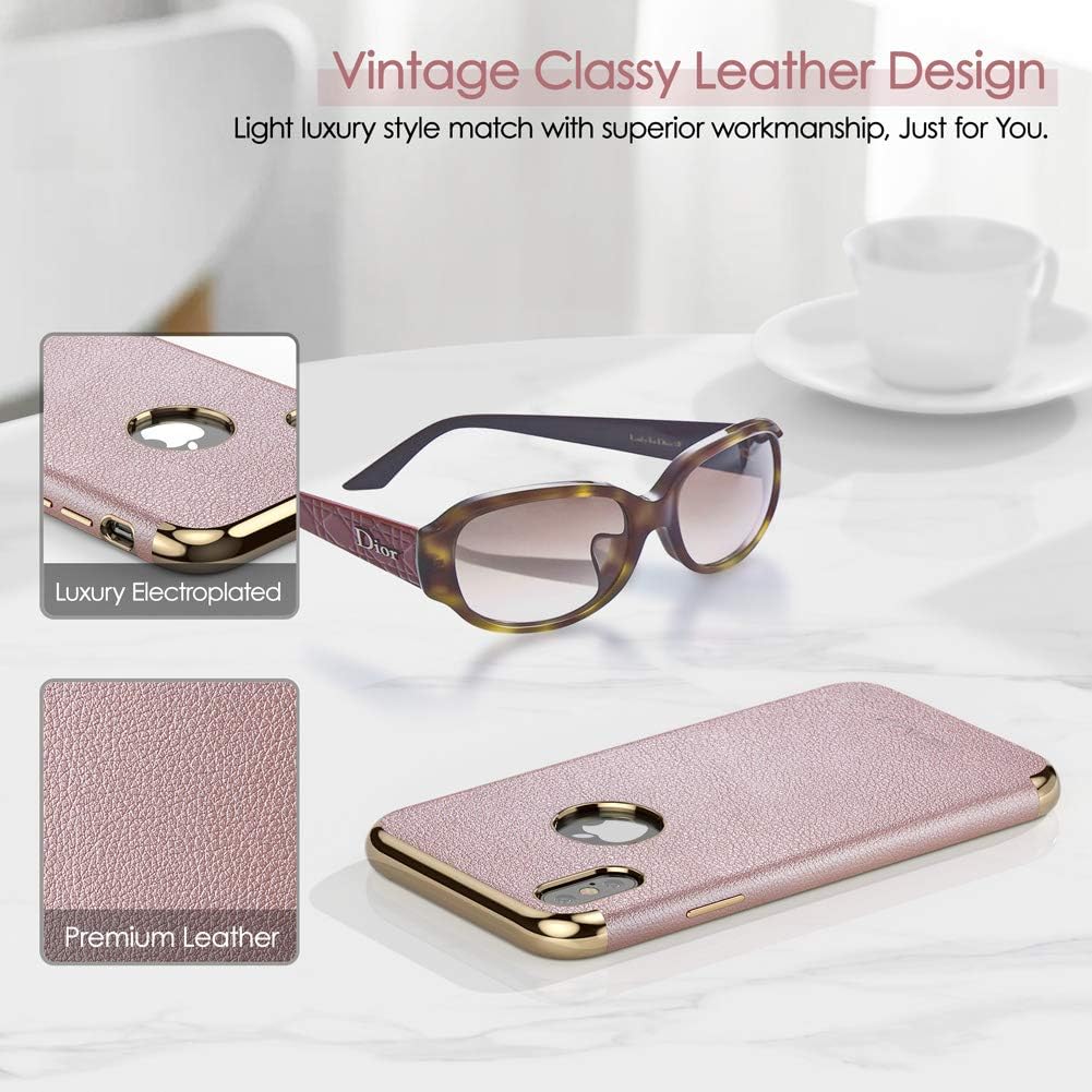 LOHASIC iPhone Xs Case/iPhone X Case for Women, Pink Luxury Leather Slim Flexible Bumper Non-Slip Grip Shockproof Anti-Scratch Phone Protective Cover Girls Cases for Apple iPhone X 10 Xs - Rose Gold