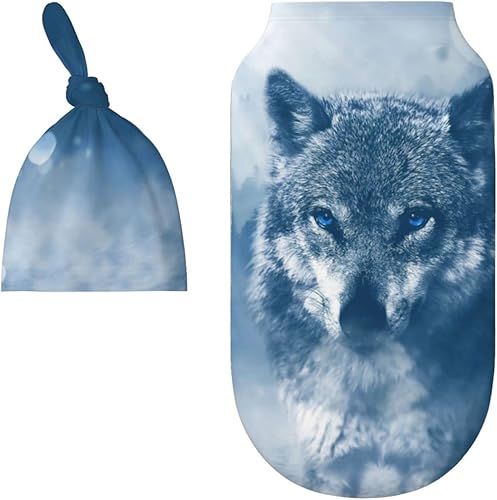 LOGMOR Snowfall Cold Wolf - Manta para bebé recién nacido con gorro y gorro, 100 % algodón, saco de dormir para niños y niñas, regalo de baby shower