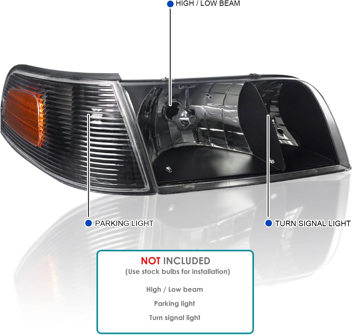 SPEC-D TUNING Black Housing Clear Lens Headlights + Corner Lights Compatible with 1998-2011 Ford Crown Victoria L+R Pair Head Light Lamp Assembly