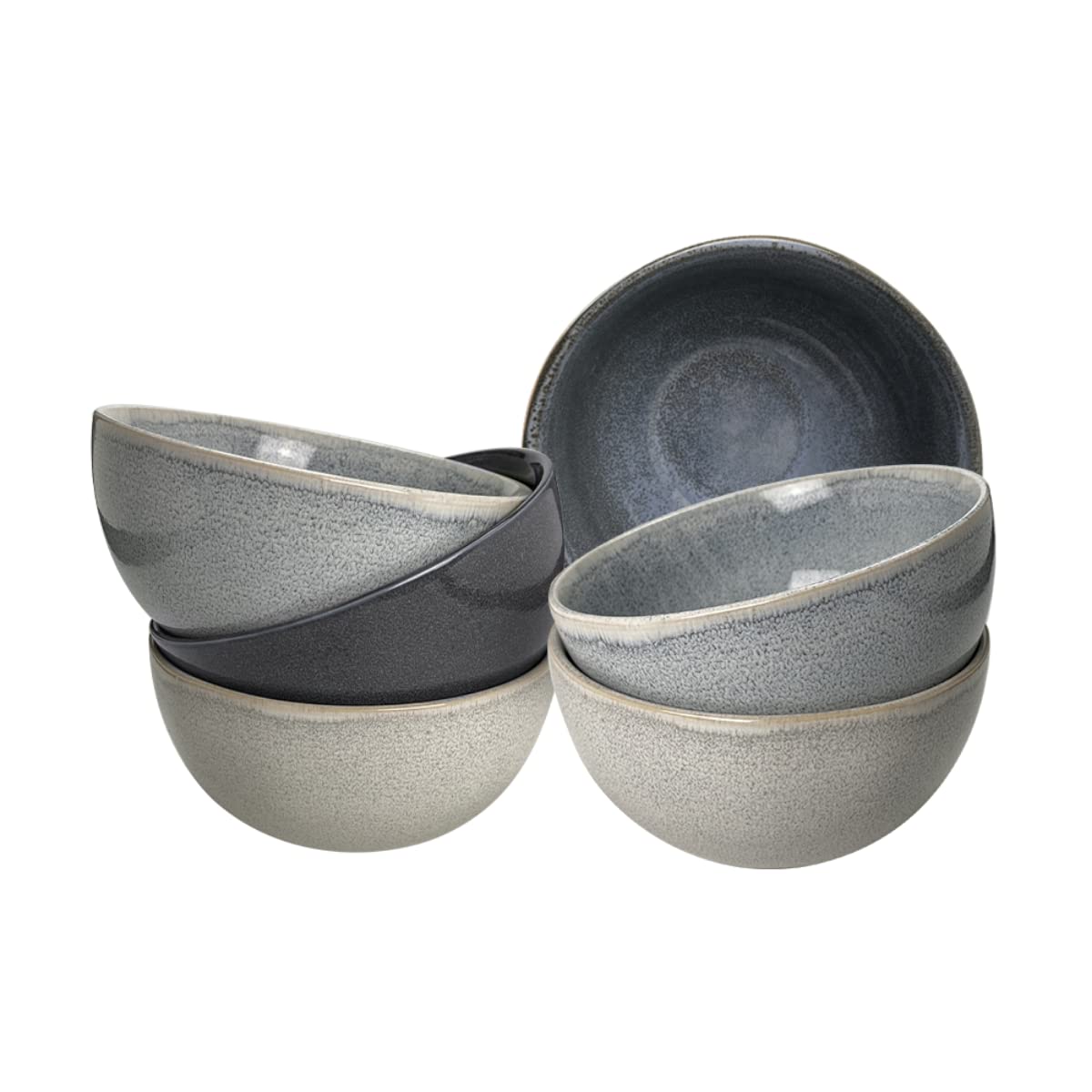 Ard'time - Set mit 6 grauen Schalen, Müslischalen, Suppenschalen aus Keramik, einfarbig, elegantes und robustes Geschirr, spülmaschinen- und mikrowellengeeignet, Kollektion ZAO
