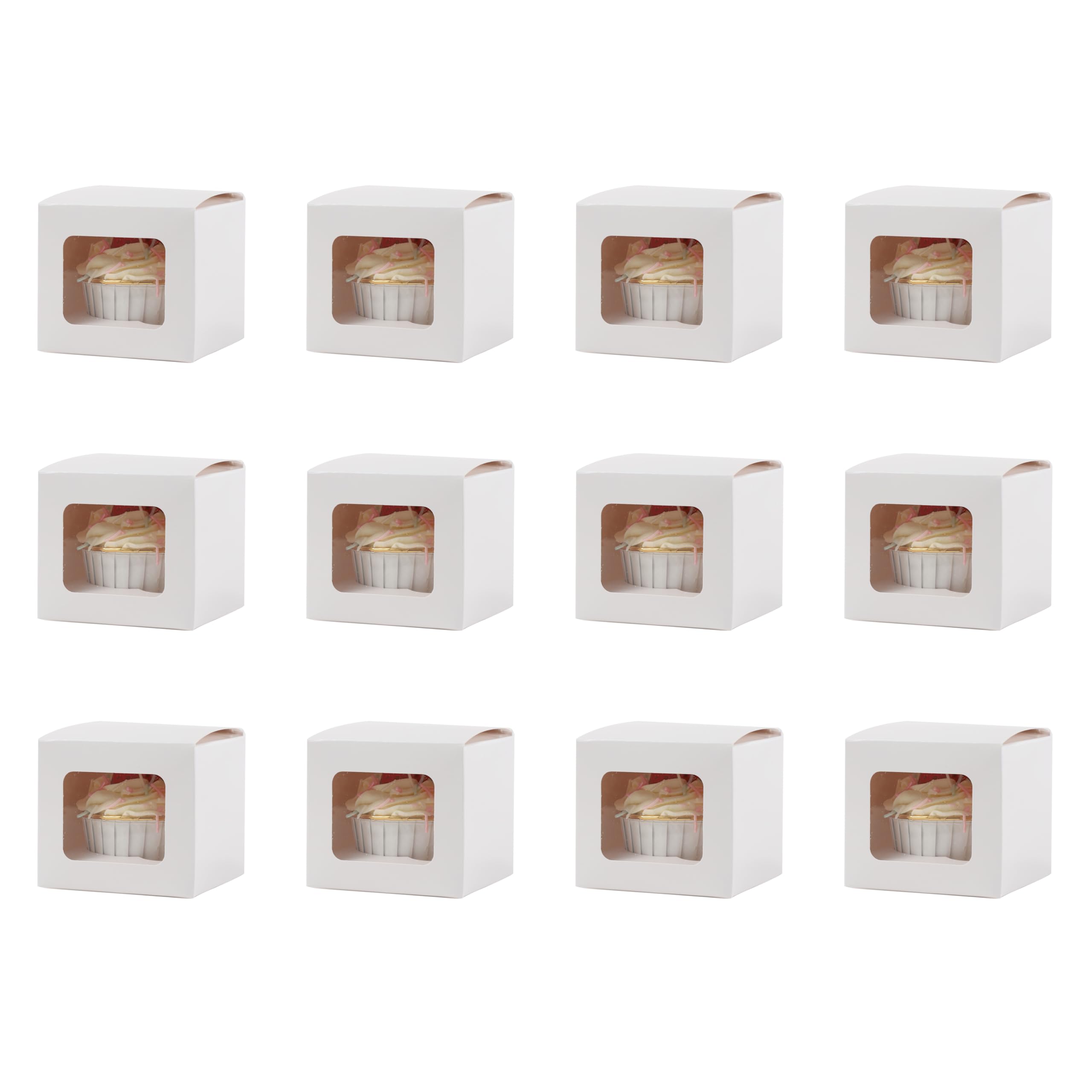 Komonee Girls White 12 X Cupcake Boxes Individual Single Fairy Cup Cake With Clear Window Cardboard Packaging Box Baking Kids Muffins Cookies Brownies Christmas Bake Weddings