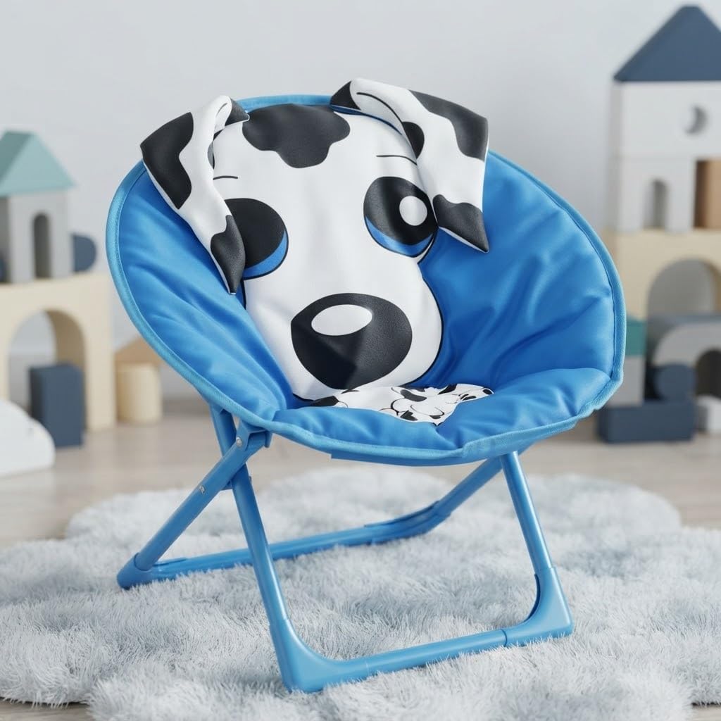 Kids Foldable Moon Chair | Cartoon Dog Saucer Chair | Portable Kids Seating for Bedroom, Playroom, Reading Corner & Outdoor Use, Comfortable Soft Fabric Study & Activity Seat Toddlers & Space-Saving-image-22