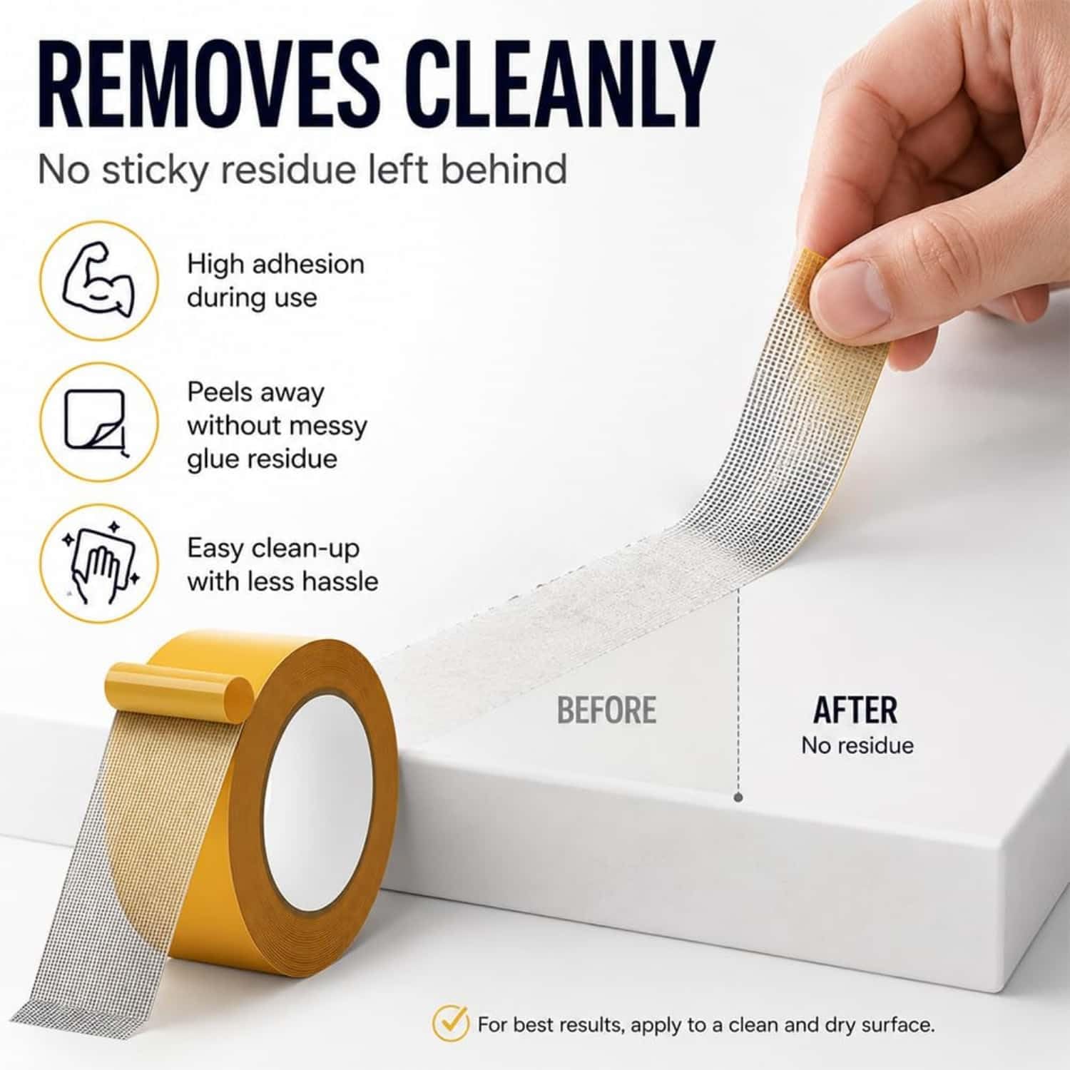 Cinta de doble cara resistente e impermeable, cinta de malla de doble cara de alta resistencia, adhesivo fuerte, impermeable y removible, sin residuos (3PCS,2")