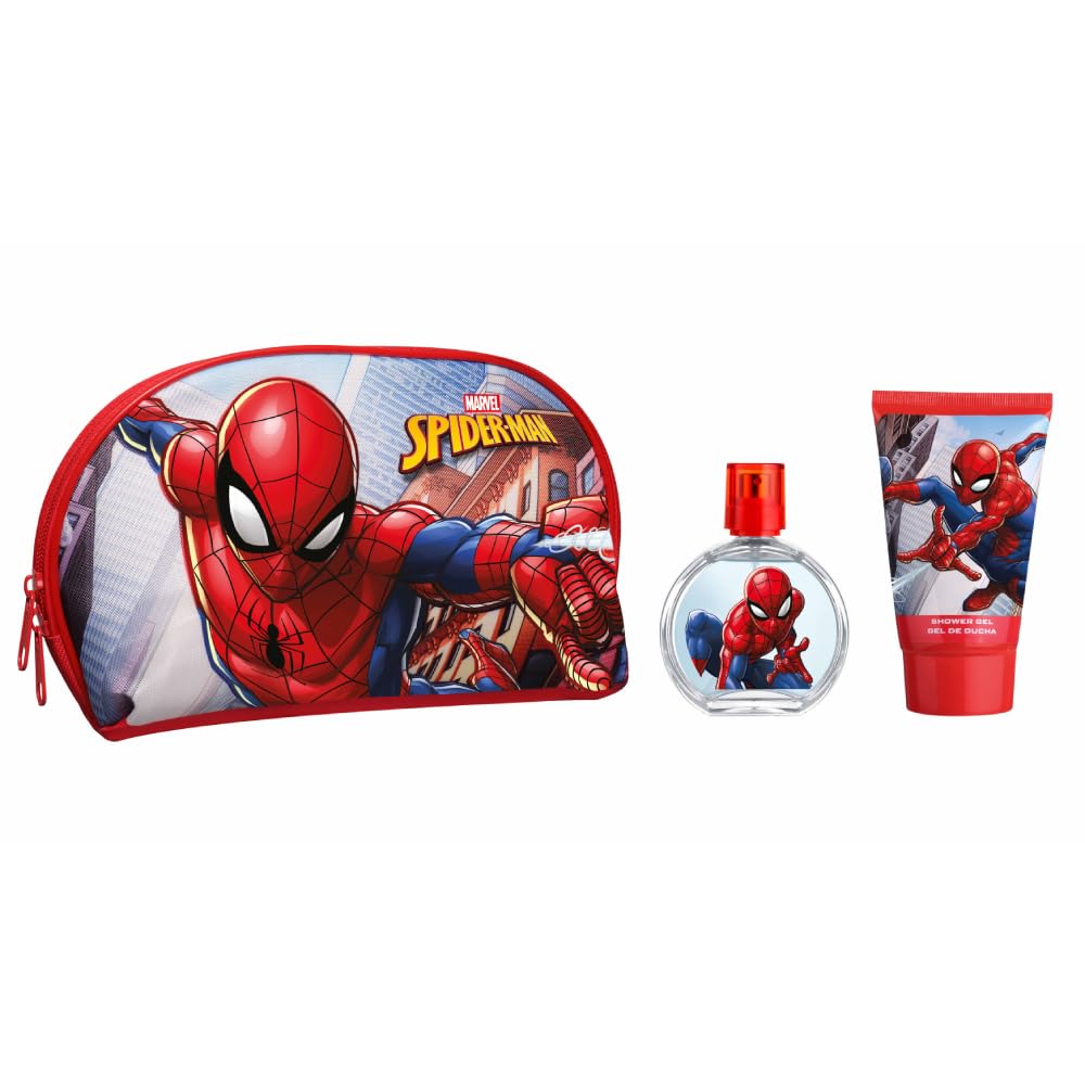 MarvelSpiderman Kids Toiletry Bag Gift Set, Includes Eau De Toilette (50ml) and Shower Gel (100ml), Vegan Natural Kids Travel Essential Set Perfect for Christmas Birthday Gift or Just Everyday Use
