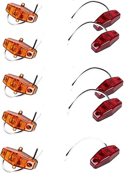 Eaglerich 10PCS LED Marker Lights, 5 Red & 5 Amber Yellow, 12V 10-30V Waterproof IP67 Truck Trailer Side Lights for Clearance Warning Anti-Rear