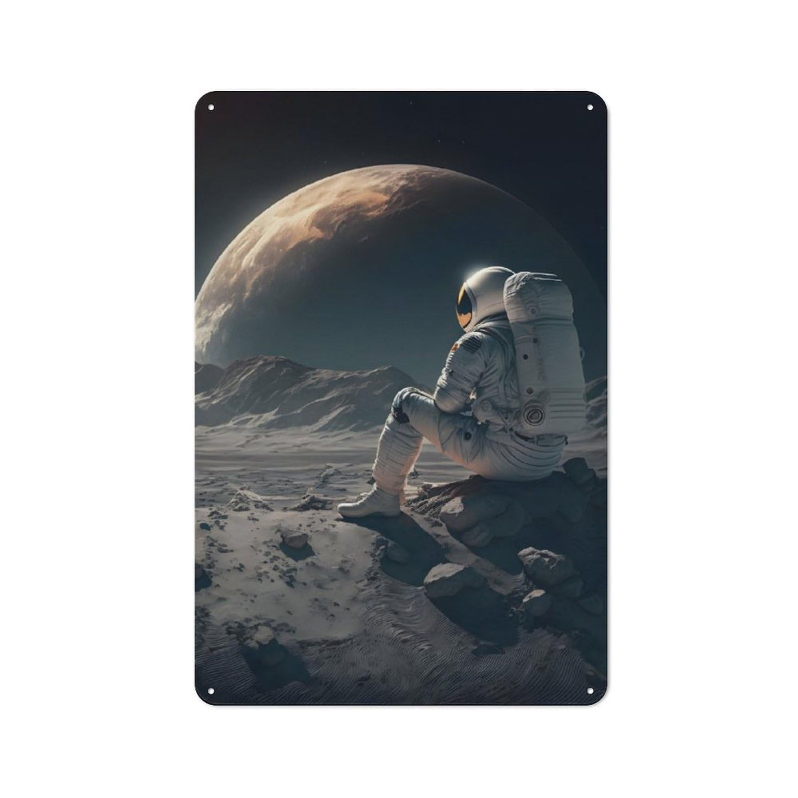 Junmoney Earth View With Astronaut Retro Metal Plaque 30X20cm For Garage Or Workshop, Housewarming Wall Decor For People Furnishing Garage And Workshop