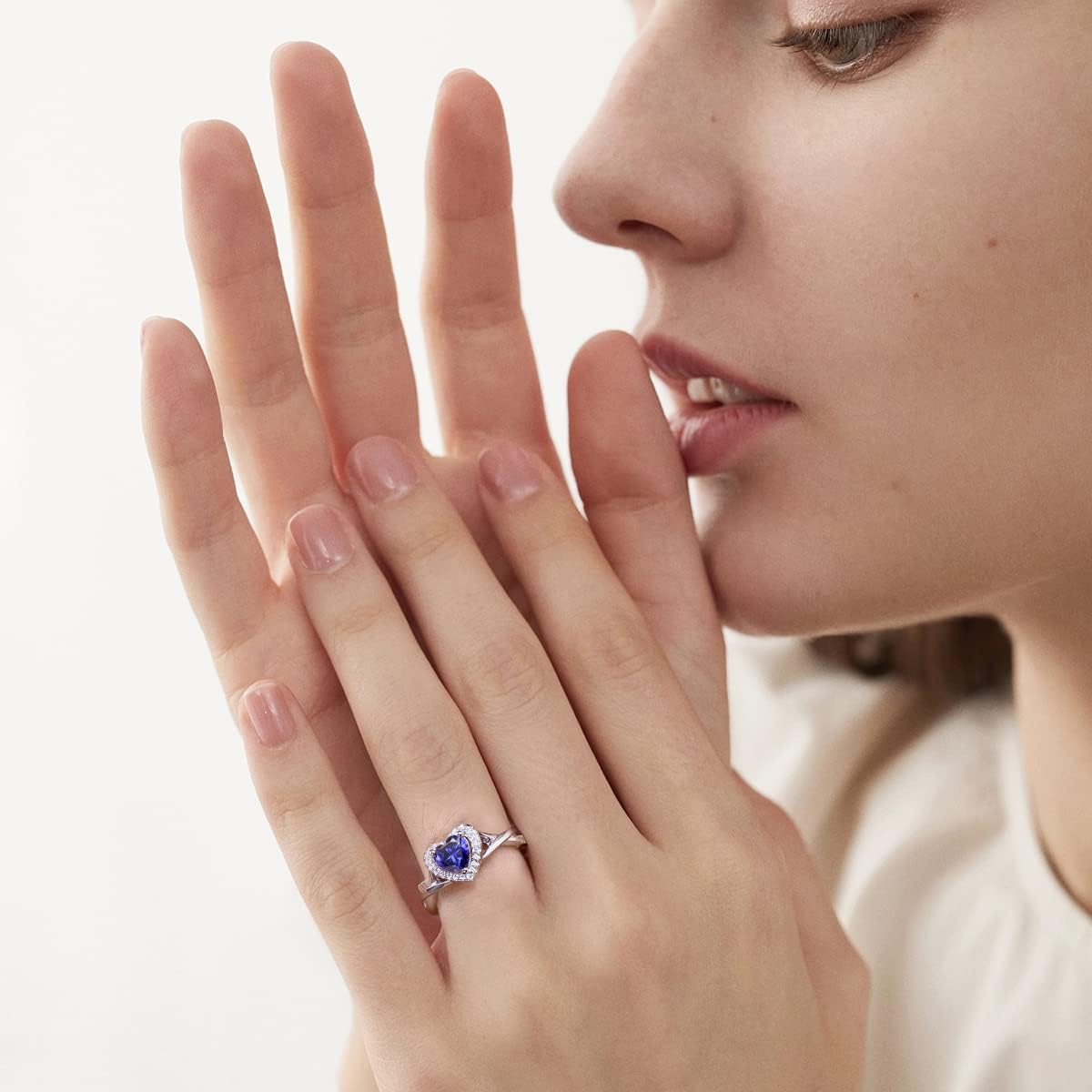 Promise Ring for Her 925 Sterling Silver Created Ruby Blue Sapphire Emerald Diamond Heart Promise Wedding Engagement Ring for Mom Wife Girlfriend Her Anniversary Mother's Day