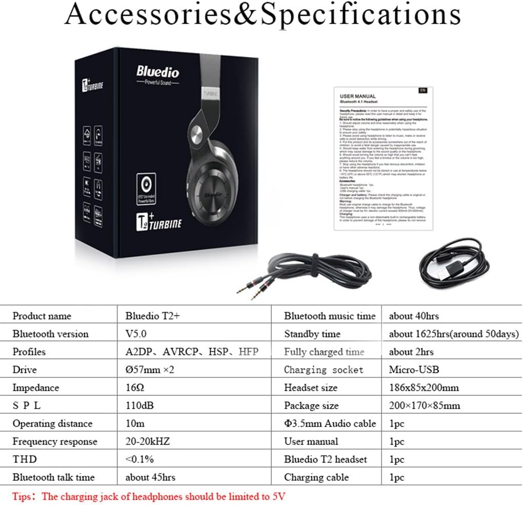 Bluedio Bluetooth Headphones Over Ear, Lightweight Rotary Folding Wireless Headphones with Micro 40 H Music Time Headset with SD Card Slot/FM Radio and Storage Bag (Black T2+) - Image 7