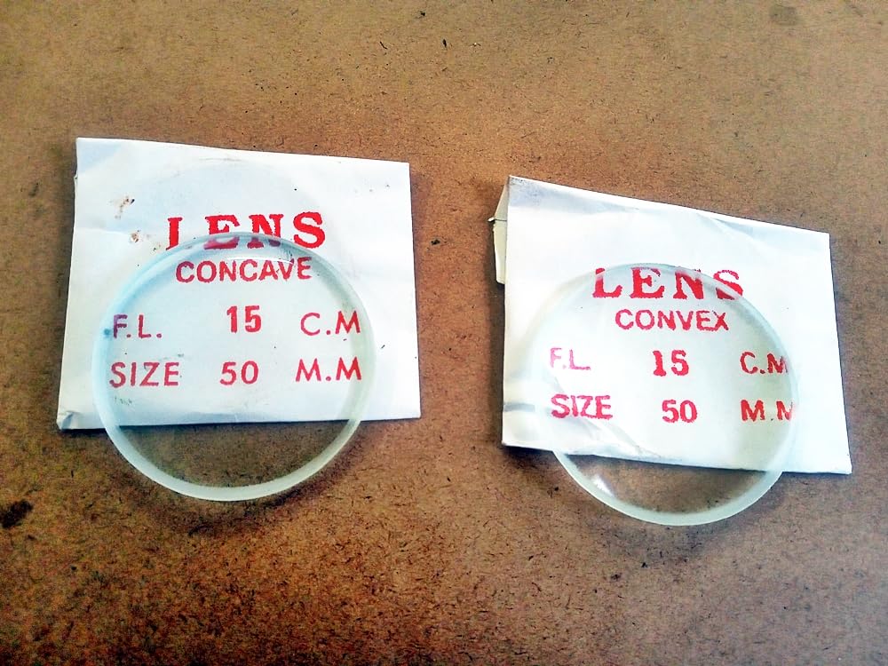 REX® Spherical CONCAVE CONVEX Lens 15 cm focal length Ray optics activity set 50mm Round Transparent Optical Glass (15cm Lens)