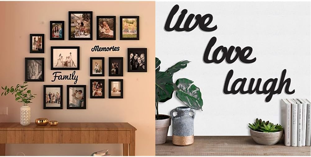 Art Street Wood Art Sreet Beautiful Family Memories Set Of 14 Individual Wall Photo Frame (6-6X8, 6-4X6, 2-8X10) Live Love Laugh MDF Plaque Painted Cutout Ready To Hang Home Dรฉcor Wall Art
