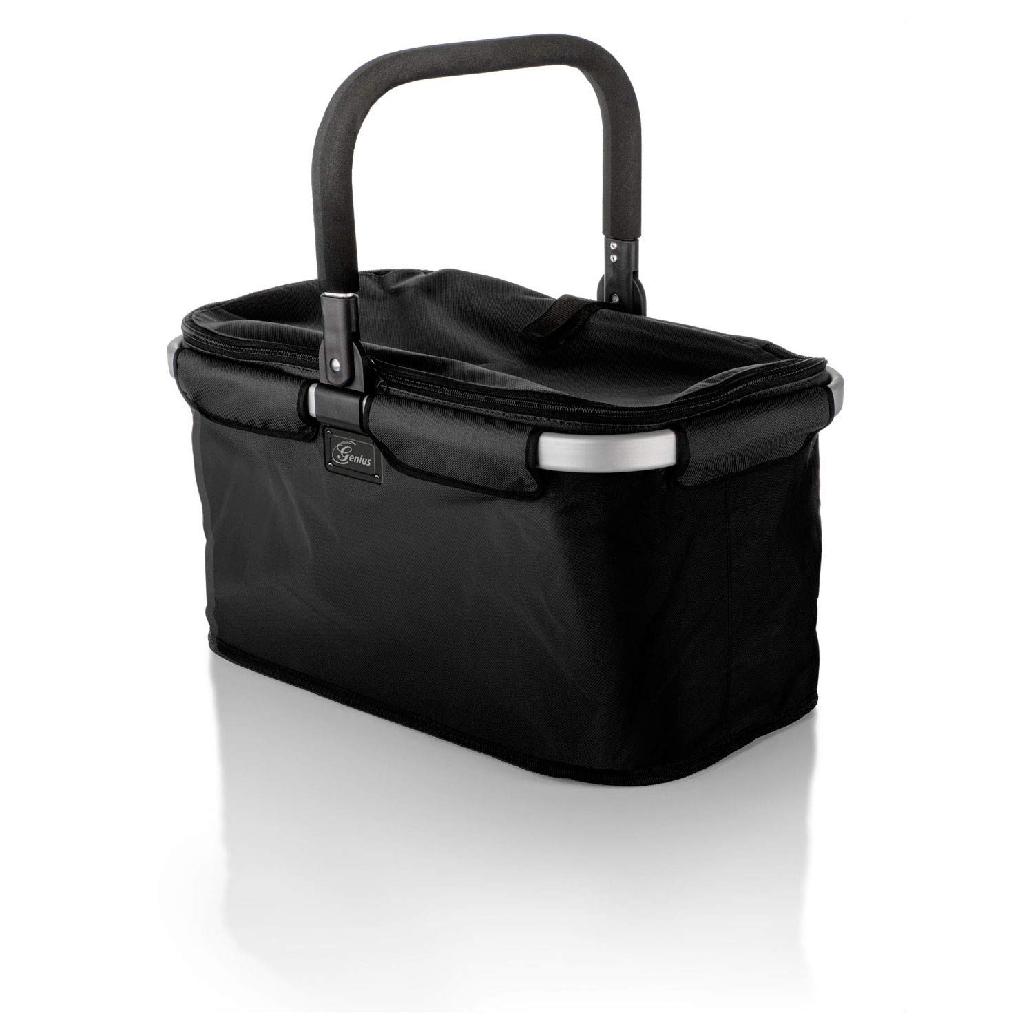 Genius 14260 Einkaufskorb, Aluminium/Stoff, Schwarz Mit Bunten Punkten, 48 x 28 x 27 cm