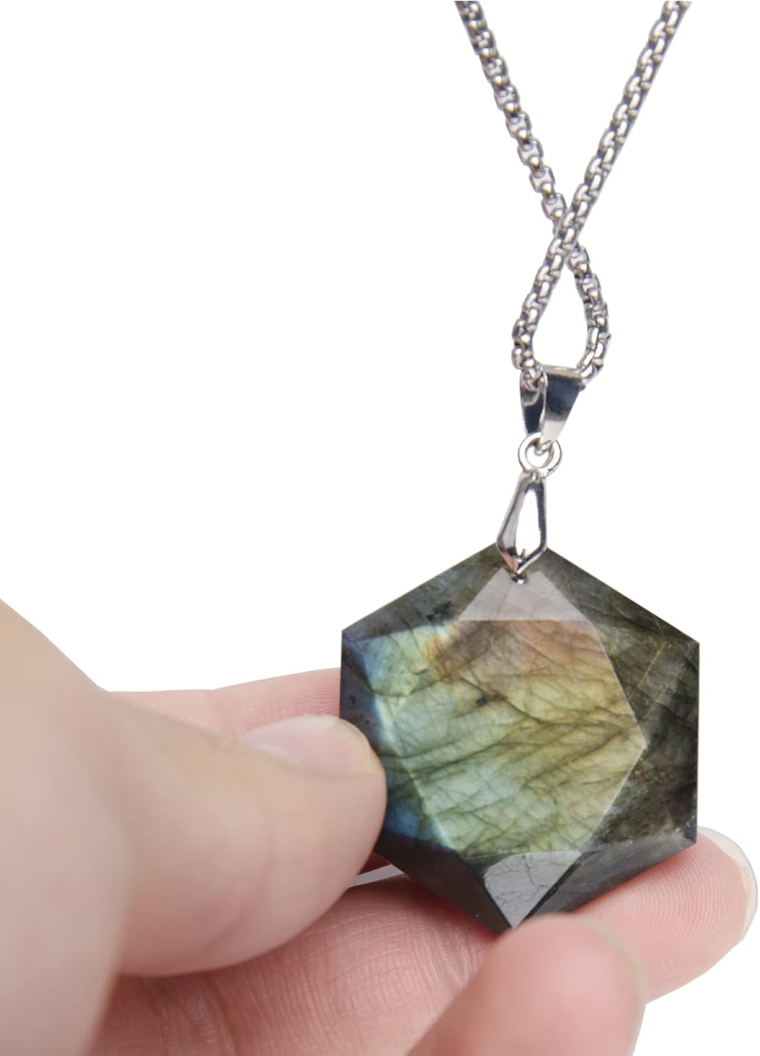 Labradorite Stone Dragons Heart Pendant Necklace, Natural Labradorite Hexagon Wrap Necklace for Men Women, Healing Crystal Energy Necklace - Image 2