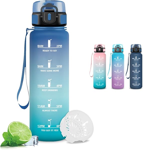 Trinkflasche Kinder, Wasserflasche 500ml, Auslaufsicher, Trinkflasche Kohlensäure Geeignet, mit Zeitmarkierung, Leicht zu Reinigen, mit Uhrzeit, Water Bottle für Schule, Camping, Fitness, Outdoor - 1