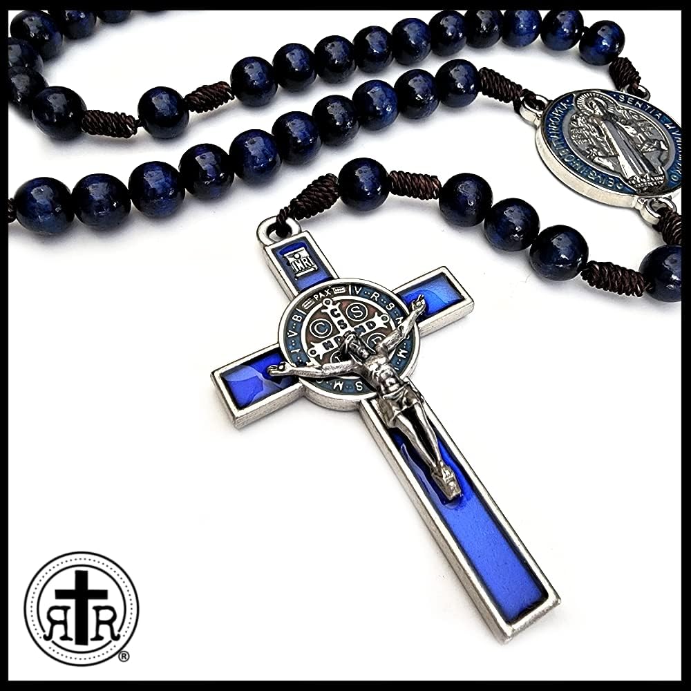 Blue St. Benedict Wooden Rosary - Beautifully Handmade - Catholic or Christian Gift Rosaries