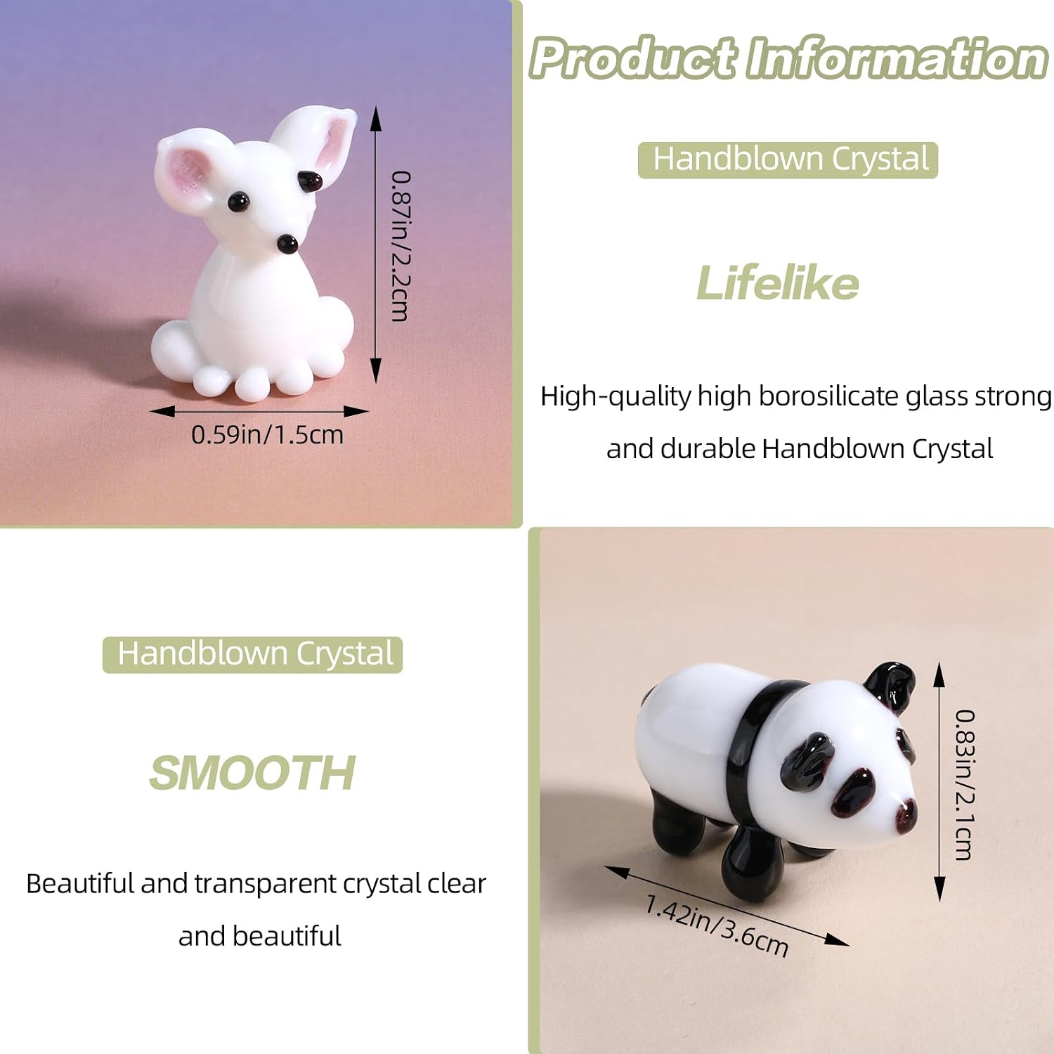 5 Pcs Hand Blown Glass Figurines Glass Animals Includes Panda, Highland Cattle, Fox, Crocodile, Brown Water Pig for Home Decoration Gifts image 2