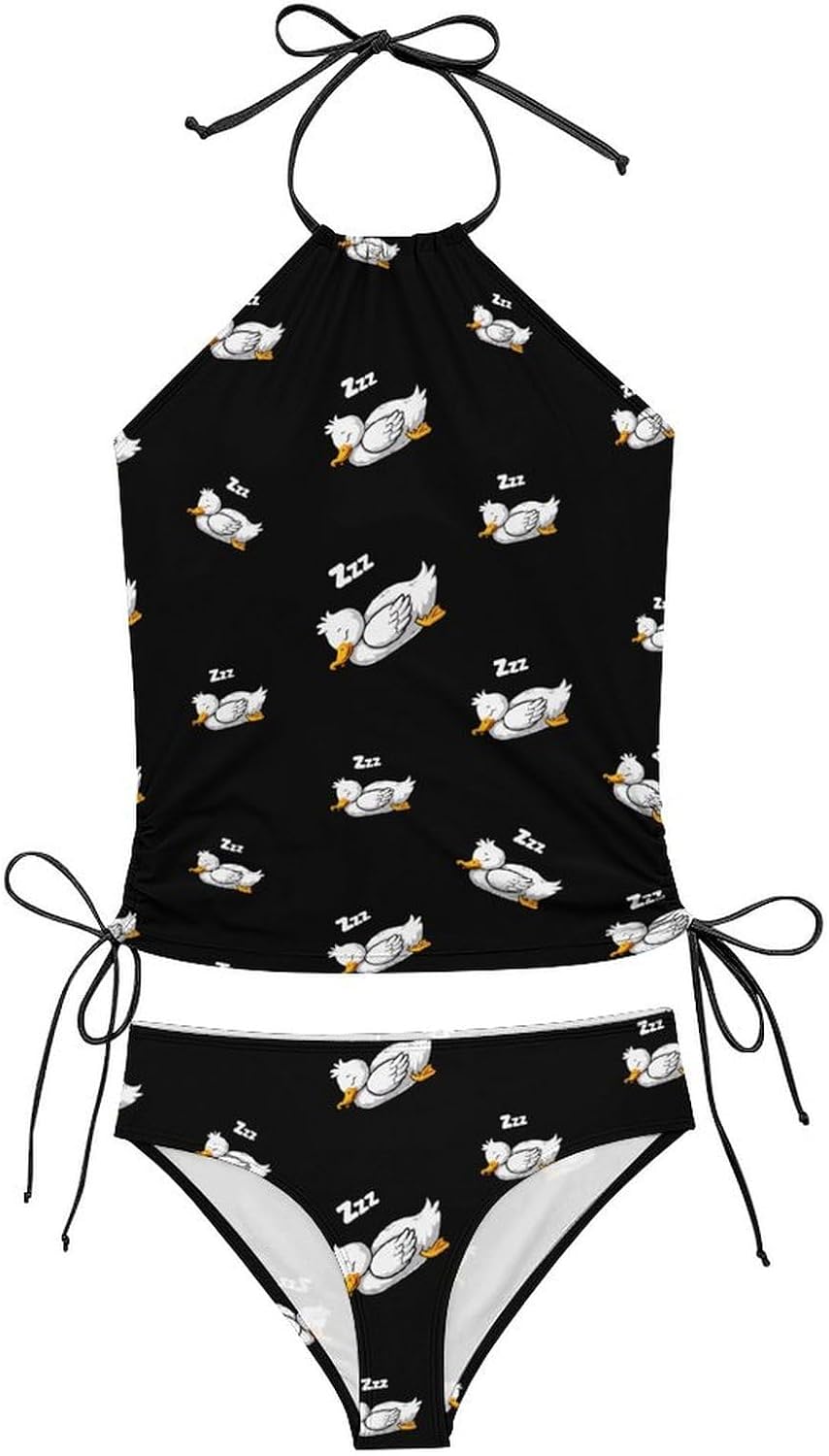 Sleepy Duck Women's Tankini Swimsuit Two Piece Tummy Control Bathing Suits Tie String Swimwear