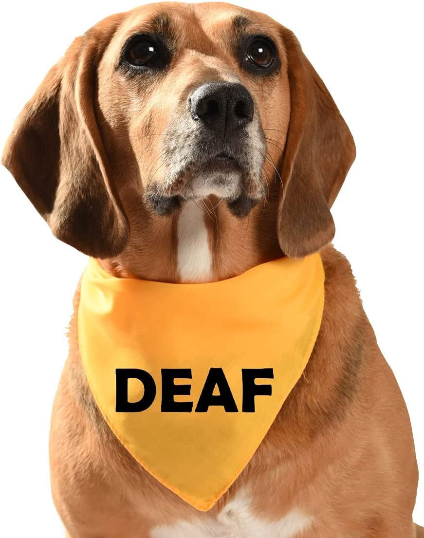 YELLOW DOG BANDANA - DEAF DOG -DOGS WHO DON’T HEAR WELL OR DEAF DOGS - MADE IN UK TO ORDER size regular