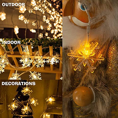 Image of K D 14 LEDwarm Yellow Snow Flake LED Lights for Decoration - 14 String Fairy Lights for Home, Diwali, Christmas & New Year Decor