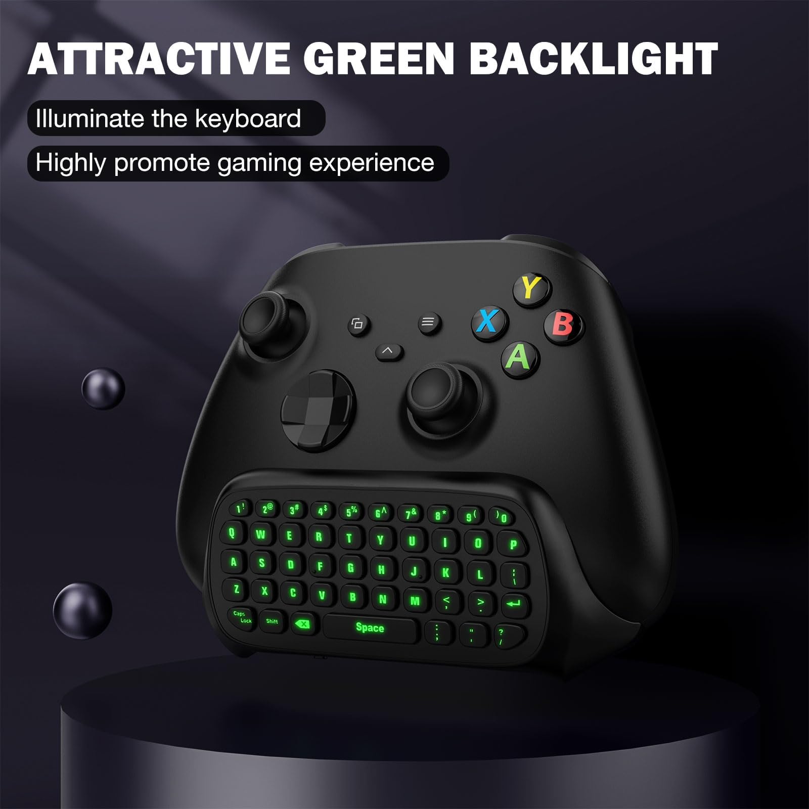 MoKo Xbox One Clavier en Anglais à Rétroéclairage Vert, Manette de Jeu Récepteur 2.4G Casque Prise Jack Audio pour Xbox S/Elite/Series X/S 2020, Anthracite Noir