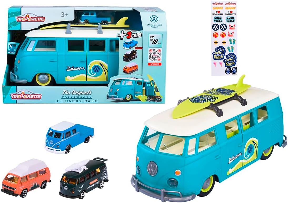 Majorette - Volkswagen The Originals Carry Case - 35 cm Vehicle - 3 VW Vehicles Included Including 1 Exclusive - Light Function - 212055010SMO, Blue