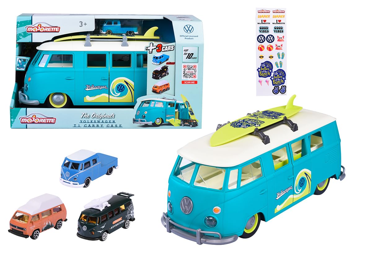 Majorette - Volkswagen The Originals Carry Case - Veicolo 35 cm - 3 Veicoli VW Inclusi 1 Esclusivo - Funzione luminosa - 212055010SMO