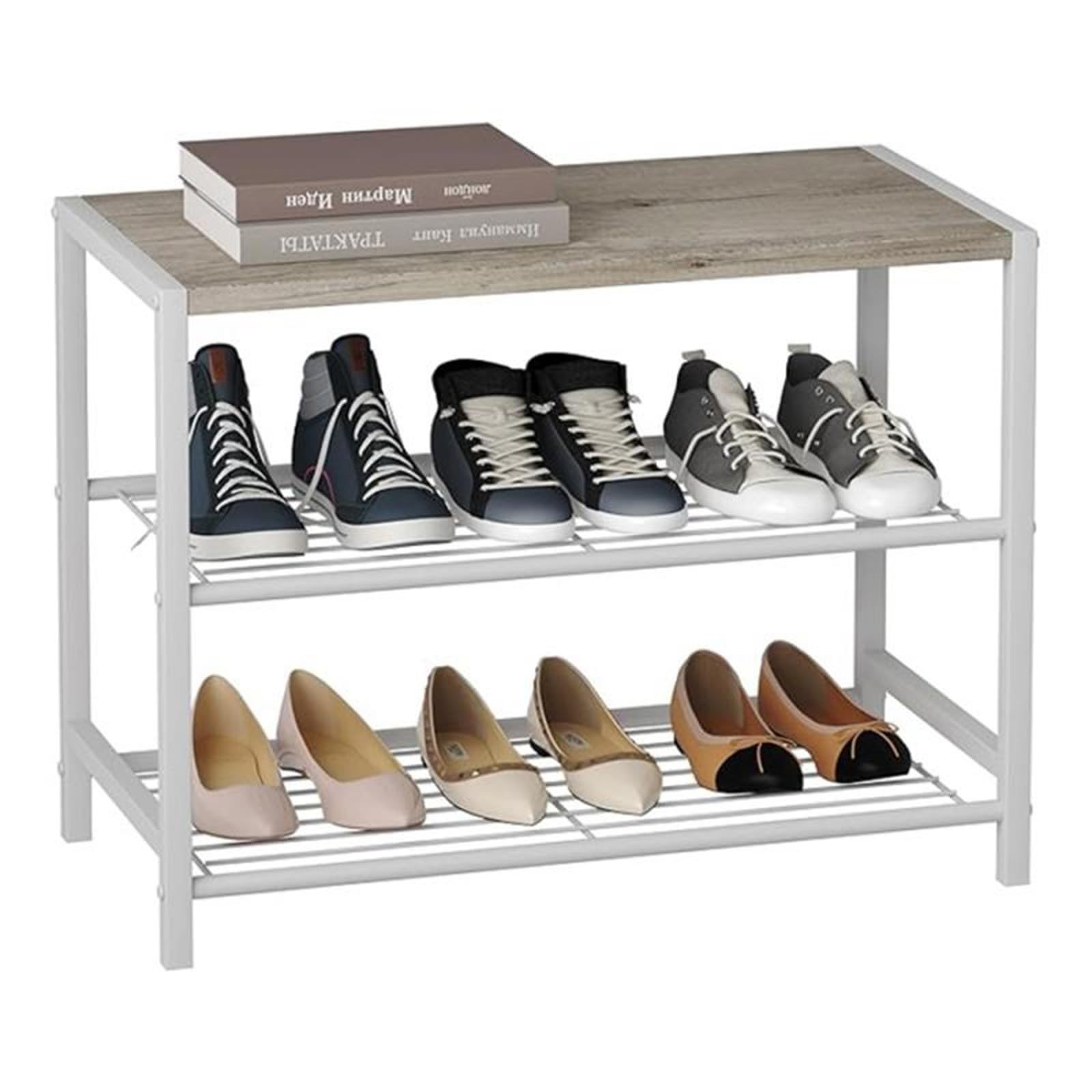 Estante esquinero de salon para organizar zapatos en la entrada