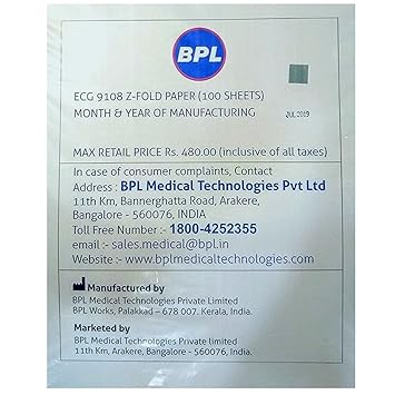 HS BPL Cardiart 9108 Original ECG Z-Fold Thermal Paper Sheet | A4 Size | Combo deal of 5 Packs (500 Sheets) | Perfect Trace Quality every time
