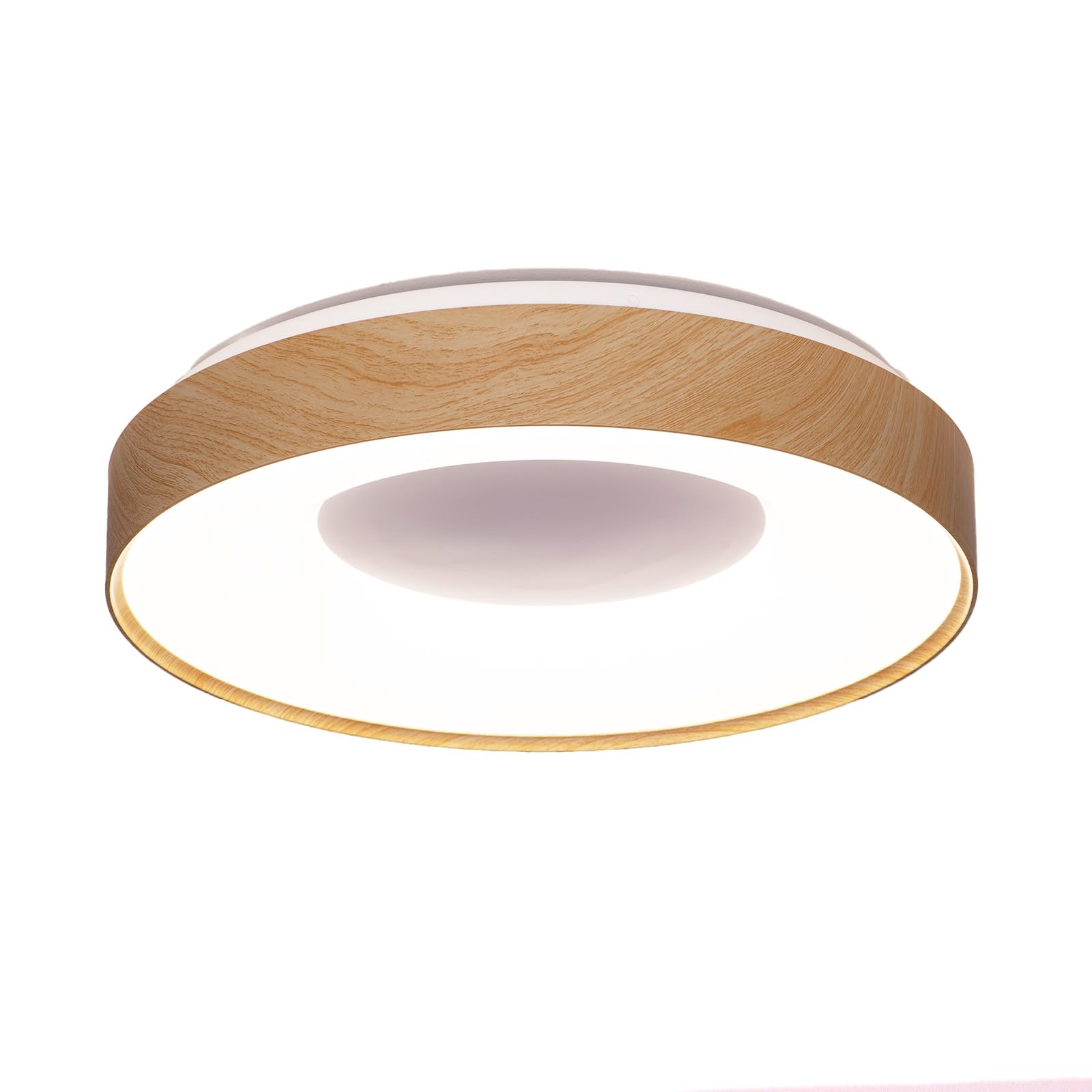 Alpinaluz Plafón LED de Techo Redondo 30W Ø38,5cm – Diseño Minimalista con Marco Efecto Madera y Anillo Interior Blanco – Luz CCT Ajustable 3000K-4000K-6000K para Salón, Dormitorio o Cocina