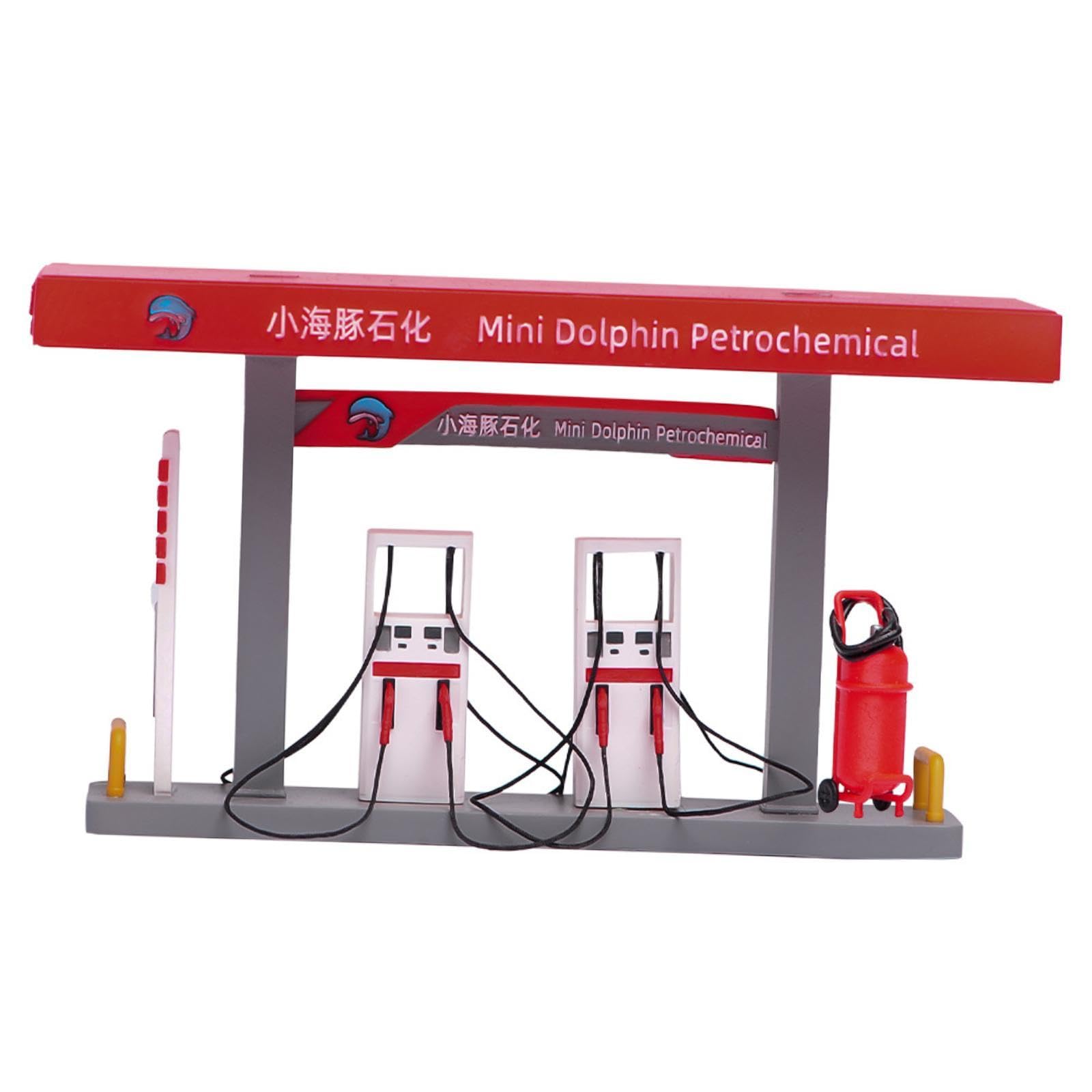 Gasolinera en Miniatura Diorama Conjunto de Estación de Servicio en Resina Accesorios Decorativos Hechos y Pintados a Mano Modelo para Escenas, Rojo