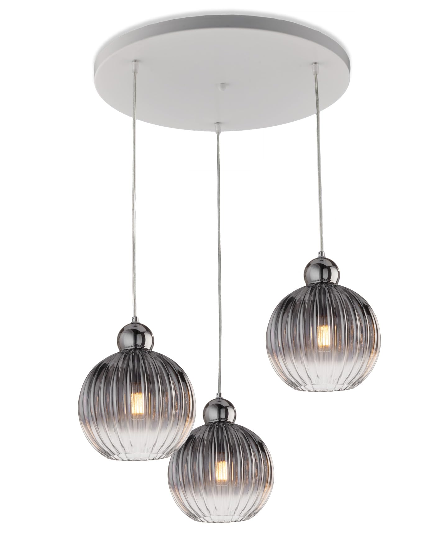 LEOLUX OMER 3 Lampadario a Sospensione 3 Luci – Design Moderno con Sfere in Vetro - Cavi Regolabili - Attacco E27 – Ideale per Cucina - Soggiorno e Zona Pranzo
