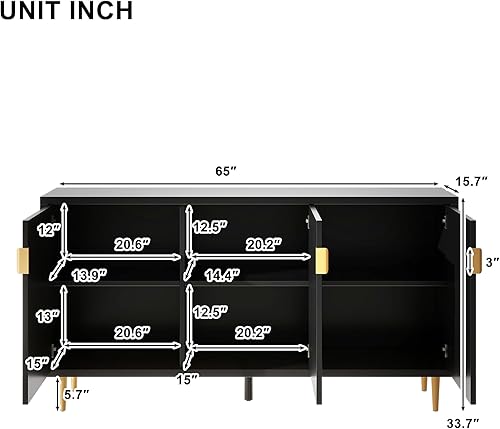 Miniatura 2 de LUMISOL Moderno mueble de buffet lateral de cocina con gran almacenamiento para sala de estar, entrada, mesa consola de aparador de 65 pulgadas con