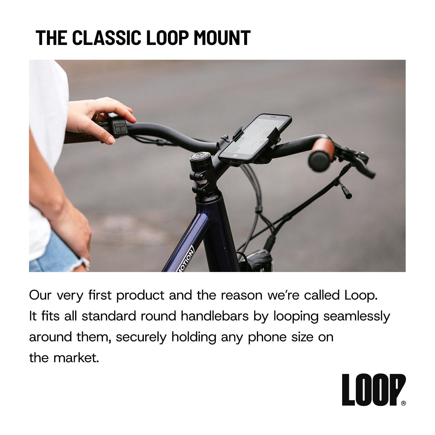 Loop Soporte (Negro) – Soporte Universal para teléfono de Bicicleta para Cualquier Bicicleta o teléfono