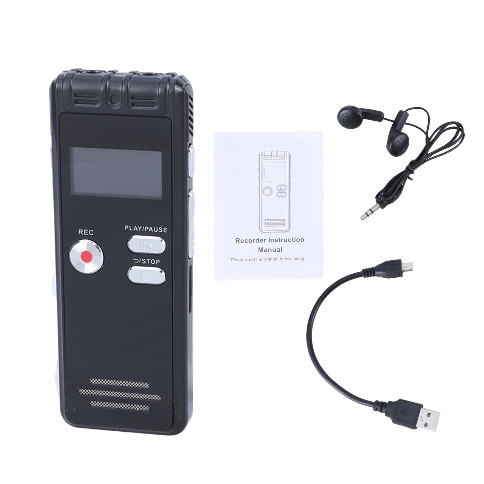 Grabadora digital activada por voz de 64 GB con reproducción, grabadora de voz dictáfono de 3072 Kpbs con reducción de ruido